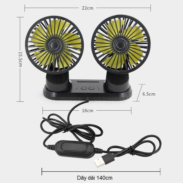 Quạt Máy Đôi Mini 12V Xoay 360 Độ Tiện Ích Trên Ô Tô, Xe Hơi Cao Cấp