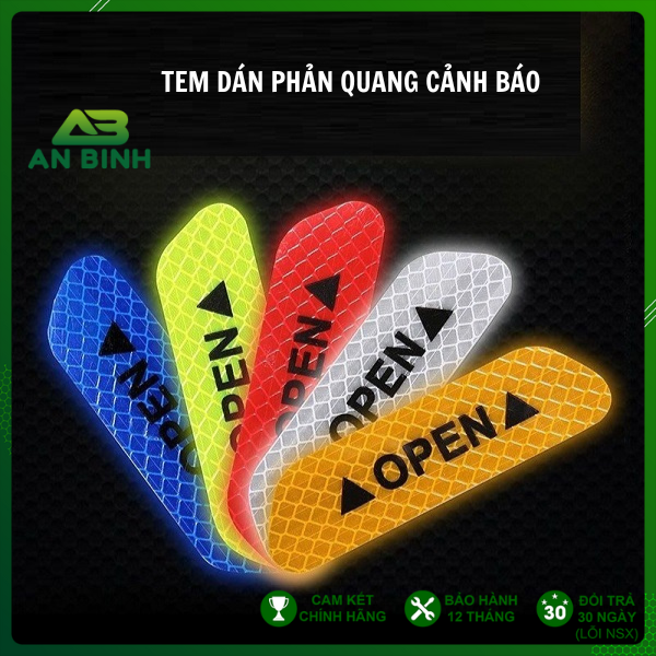 Bộ 4 Miếng Dán Phản Quang OPEN Cảnh Báo An Toàn Xe Ô Tô