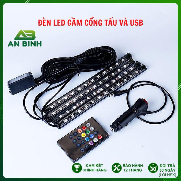 Đèn Led Gầm Ghế Ô Tô 4 Dải Đèn, Mỗi Dải 12 LED, Có Điều Khiển Cao Cấp